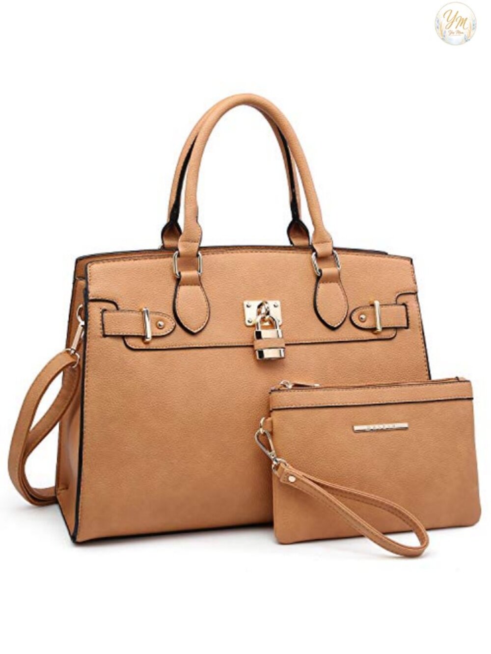 Faux Leather Satchel Tote with Matching Clutch, Work Bag